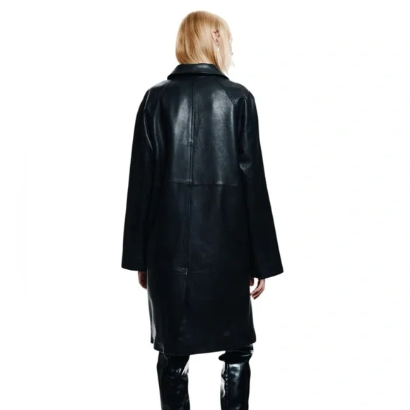 H&M NWT Knee Length Black Leather Jacket in Sz M - Picture 4 of 15